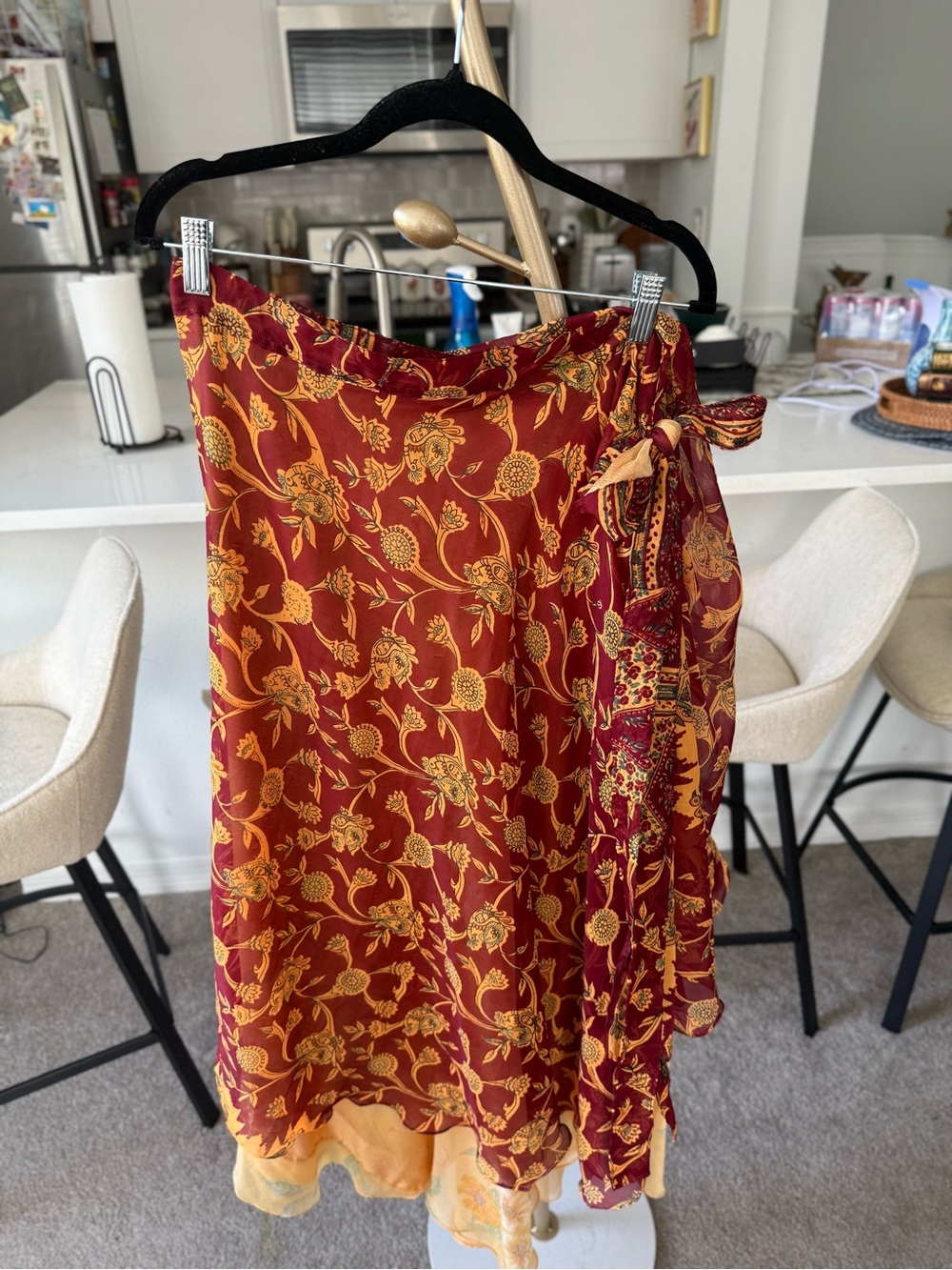 Women’s Vintage Rust & Mustard Floral Wrap Skirt
